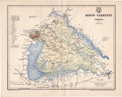 Moson vármegye térkép 1896 (1), lexikon melléklet, Gönczy Pál, 23 x 29 cm, megye, Posner Károly