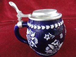 Geiz western german jar. Blue glazed with white printed pattern. He has!