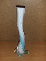Csavart kék-fehér üveg váza 25 cm magas (1/d)