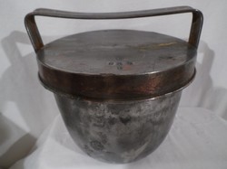 Pudding maker - antique - marked - English - red copper - tin 16 x 16 cm - no holes!
