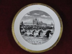 Carlsbad bohemian Czechoslovak ornamental plate, Prague castle skyline with gold border. He has!