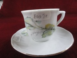 Kisiaz Polish porcelain coffee cup + saucer. Green/yellow pattern on a snow-white background. He has!