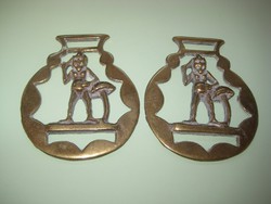 English horse tools, belt decoration, cast copper, a pair