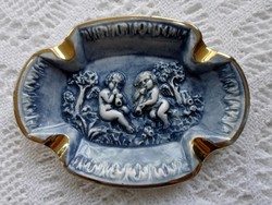 Antik angyalkás, aranyozott Capodimonte porcelán hamutartó