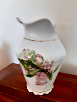 Régi porcelán vintage kancsó tulipános orgonás szecessziós lila virágos kiöntő 16 cm