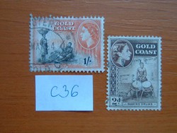 GOLD COAST ARANY PART GHÁNA 1952- II. Erzsébet királynő 2 DB  C36