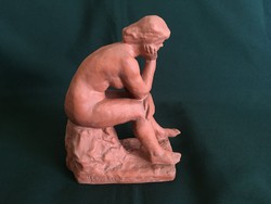 Terrakotta női akt szobor HERCEG K. jelzéssel