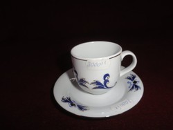 Kalocsai porcelain hand-painted coffee cup + coaster. Cobalt blue pattern. He has!
