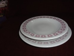 Lowland porcelain deep plate with a pale purple pattern on the edge, microwaveable. He has!