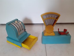 Retro boltos játék régi műanyag játékok kassza pénztárgép mérleg 2 db