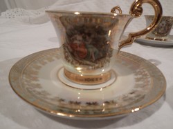 PORCELÁN - KÉSZLET -14 db - NSZK - P. M - aranyozott   - csésze 0,5 dl - alj 11 cm -NEM  KOPOTT