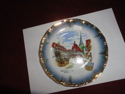 Unmarked Austrian porcelain wall plate. In the middle is the town hall of micheistadt. He has!