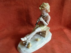Metzler&ortloff porcelain flute playing boy figure with chicks