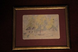Lajos Kunffy - Village Scene - Self-portrait