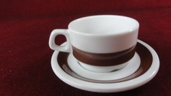 Lilien porcelain Austria, coffee cup + coaster. On a snow-white background with a coffee-brown stripe. He has!