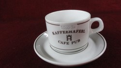Lilien Austrian porcelain coffee cup + saucer, Kaffee haferl cafe pub inscription. He has!