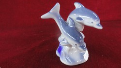 Porcelain dolphin figural sculpture, grey-blue, with two dolphins. He has!