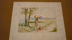 R/ Azonosítatlan szignó, Akvarell:"Vándorúton"