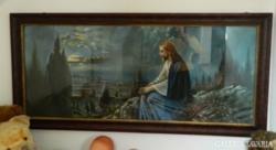 Hatalmas szentkép akvarell Jézus az olajfák hegyén máso