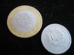 Moroccan 1 and 10 dirham coins