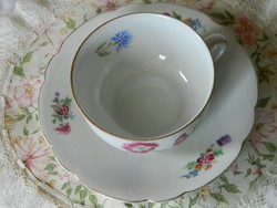 Antik Bavaria R búzavirágos porcelán csésze, kistányér párosítás