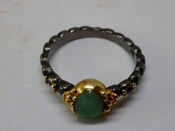 Szép valódi smaragd és ametiszt köves kézműves ezüst gyűrű