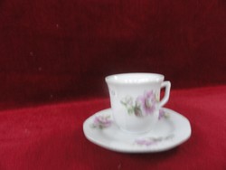 Liling porcelain coffee cup + placemat with pale purple flowers. He has!