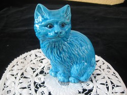 Zsolnay  ?? kék porcelán cica  ,  9 x 12  cm   , nem jelzett  , hibátlan
