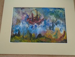 Márffy? vagy Marffy?i festmény vihar a Balatonon  44,5 X 34 cm nem nyomat,festmény