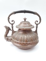 Különleges antik teáskanna - réz/bronz vízmelegítő kiöntő részletes mintázattal, griff fejes kiöntő