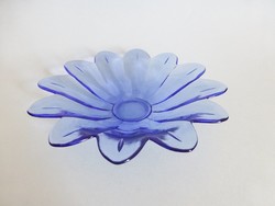 Gyönyörű,virágszirom alakú kék üveg gyümölcsöstál,asztalközép,kínáló