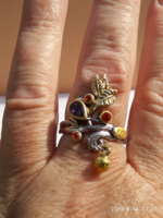 925-S silver-filled (sf) ring with amethyst and carnelian crystals