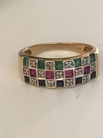 14K 585 arany Gyémánt/brill,Rubin Zafír Smaragd gyűrű 54-es méret