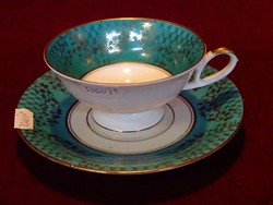 Alka Bavaria German porcelain. Antique teacup + placemat. With green border and gilded edge. He has