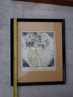 Vasarely szignós, a Vasarely múzeum által pecsételt papíron lévő metszet, 1940-es dátummal