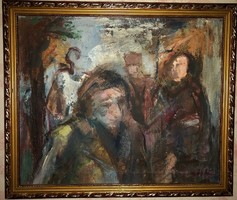GÁLL Ádám (1953-) "Alakok" Munkácsy dijas festő- arany fa keretben