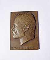 Beck Ö. Fülöp.: Gróf Tisza István 1907, plakett, br., 70,5x54 mm.