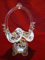 Czechoslovakian colored glass basket, height 22 cm. He has!