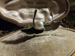 Ezüst gingko biloba fülbevaló valódi gyöngyökkel  ag925