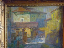 Eladó Munkácsy-díjas Göllner Miklós: Árnyas utca Képcsarnokos olajvászon festménye