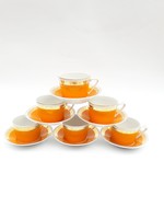 Hollóházi retro porcelán kávéskészlet - narancssárga és arany dekorral - mokkás eszpresszós szett