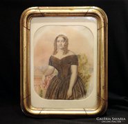 August Canzi 1848. Női Portré Eredeti Laparanyozott Keretben Canzi Ágost Bieder Biedermeier Festmény