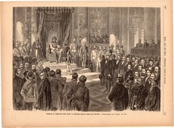 Fogadás a trónteremben (2), metszet 1880, 23 x 32 cm, monarchia, újság, Ferenc József, császár