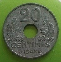 Franciaország Vichy kormány 20 francia centimes, 1943