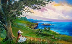 Romantic tern beach oil painting in a nice frame with free home delivery