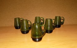 Antik zöld üveg röviditalos pohár készlet 6 db (1/K)
