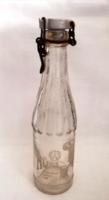 Retro 1960 Hüsi szénsavas üdítő, feliratos csatos üveg 