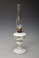 Antik tejüveg szakított huta üveg virágos petróleum lámpa, Müködik.