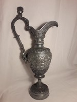 Antique old very decorative pewter carafe pitcher with art nouveau, putto, angel pattern