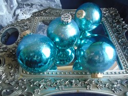 Régi üveg  türkiz kék-zöld  karácsonyfa dísz. 